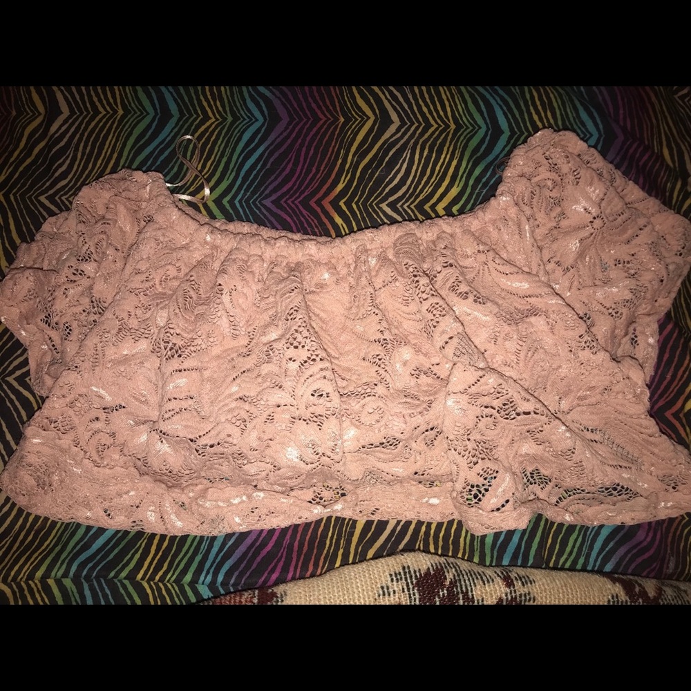 Rose gold cropped off the shoulder shirt